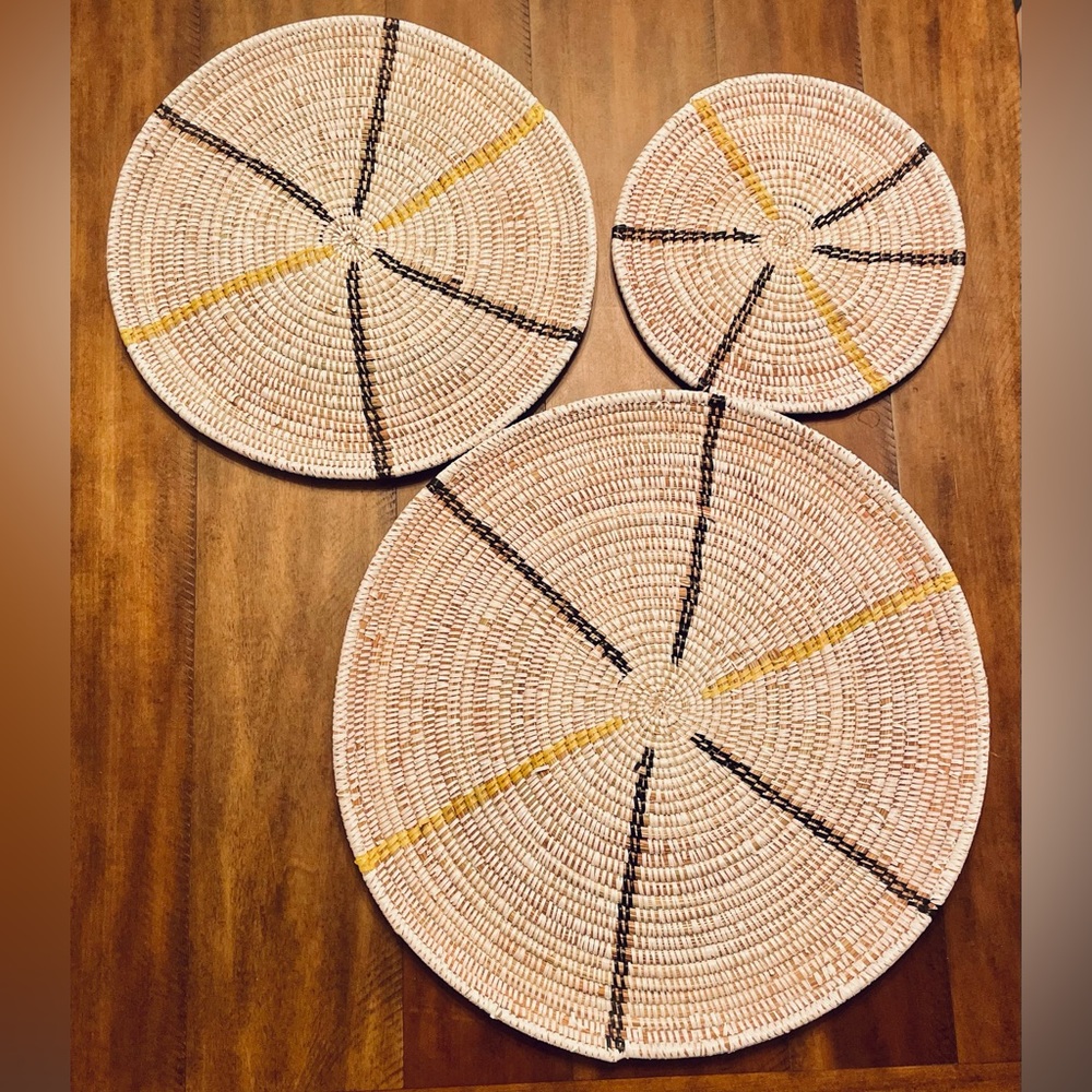 West Elm Mbare Graphic Wall Hanging.  3 pieces 18”, 14” & 10”